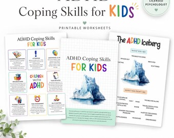 ADHD Iceberg Coping Skills, Kids Mental Health (Digital Download)