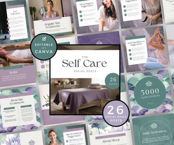 Self-Care Social Media Posts | Wellness Canva Templates (Digital Download)