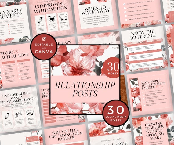 Relationship Instagram Posts, Canva Templates (30 Posts)