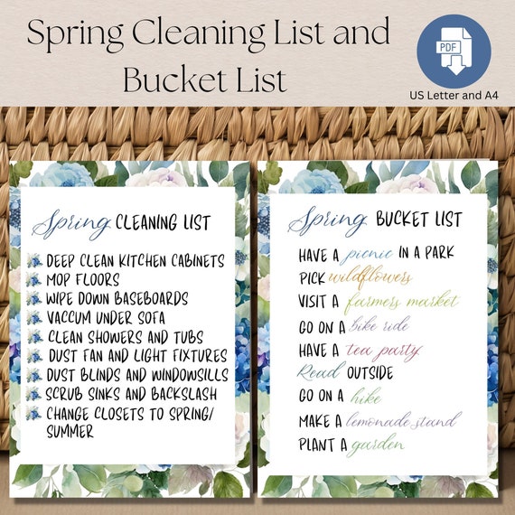 Spring Bucket List and Cleaning Checklist Printable (PDF)