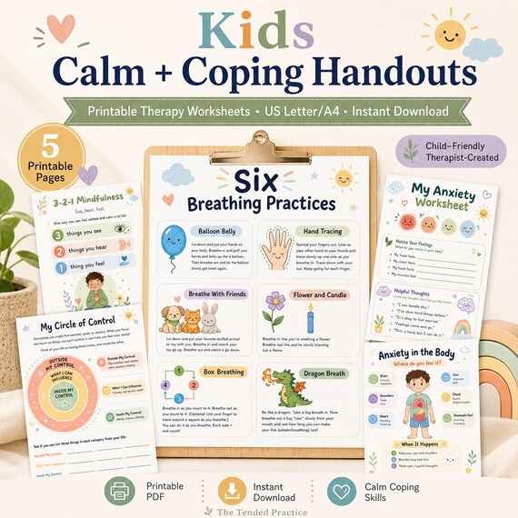 CBT Worksheets for Kids: Anxiety Management, Coping Skills, Printable Therapy Tools for Emotional Support