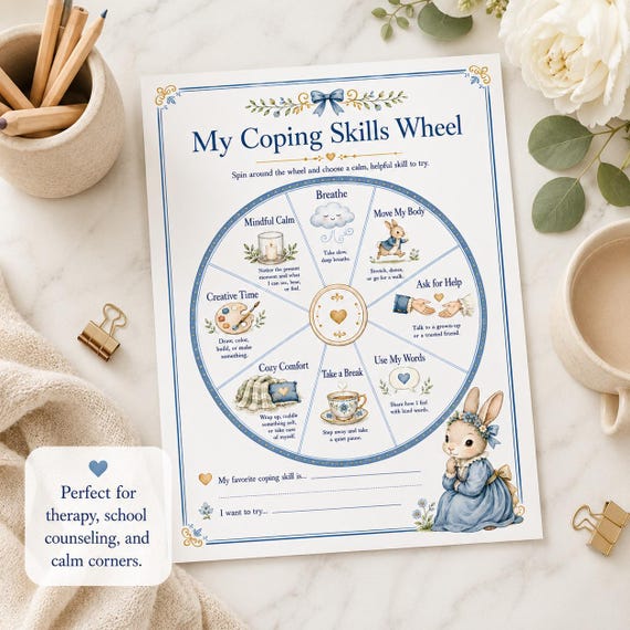 Coping Skills Wheel Kids, Printable Emotional Regulation Wheel, Fun Activities for Children's Mental Health