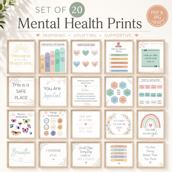 Therapist Office Decor Prints | Mental Health Posters, Counselor Art (Digital Download)