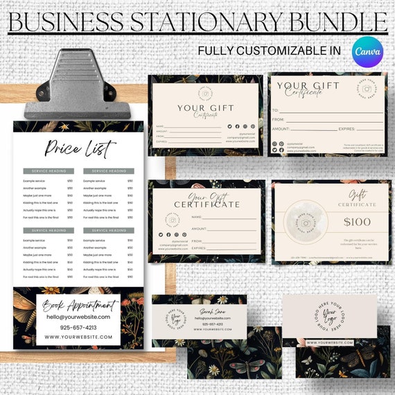 Reiki Business Bundle, Business Card, Gift Voucher Templates (Editable Canva)