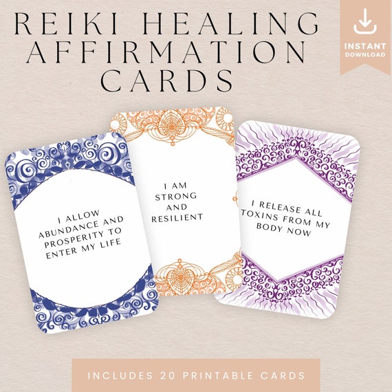 20 Reiki Affirmation Cards, Energy Healing (PDF)