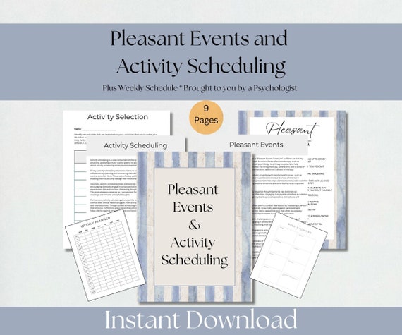 Depression Therapy Worksheets, Pleasant Events, Activity Scheduling (PDF)