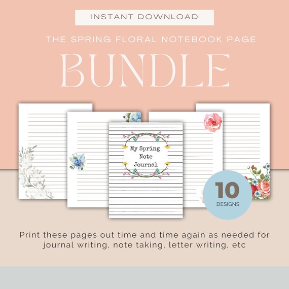 Floral Lined Journal Pages – Printable Writing Paper Set (PDF)