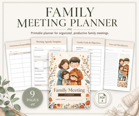 Printable Family Meeting Planner, Home Management (Digital Download)