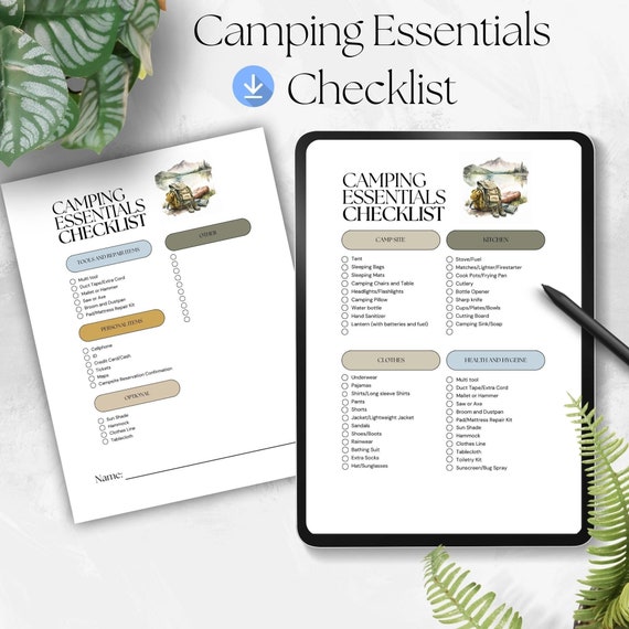 Camping Essentials Checklist Printable | Vacation Planner (PDF)