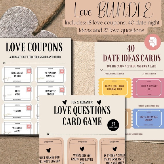 Couples Love Coupon Book, Date Ideas & Questions (Digital Download)