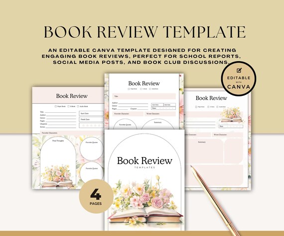 Editable Book Review Template | Canva, Bookstagram, Booktok (Digital Download)