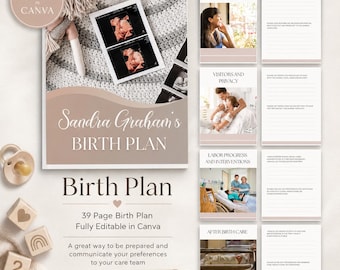 Editable Birth Plan Template, Natural Birth, Canva (PDF)