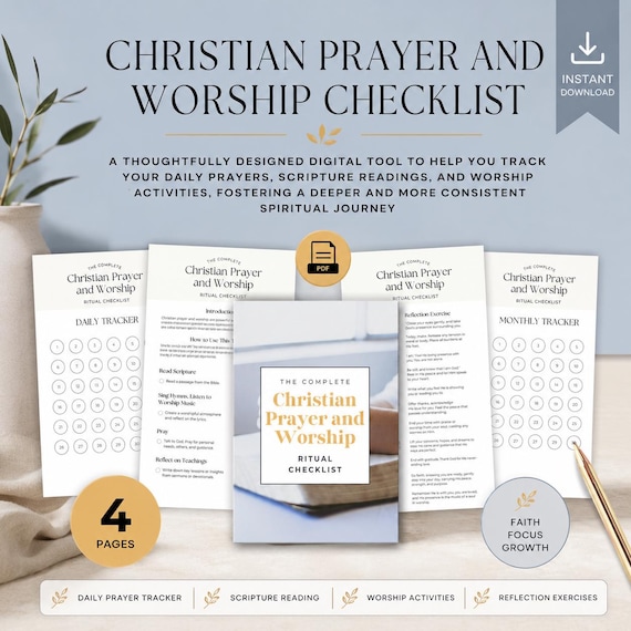 Christian Prayer and Worship Tracker, Spiritual Habit Checklist (PDF Download)