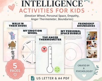 CBT Emotional Intelligence Worksheets for Kids, Emotion Wheel, Empathy (Digital Download)