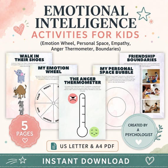 CBT Emotional Intelligence Worksheets for Kids, Emotion Wheel, Empathy (Digital Download)