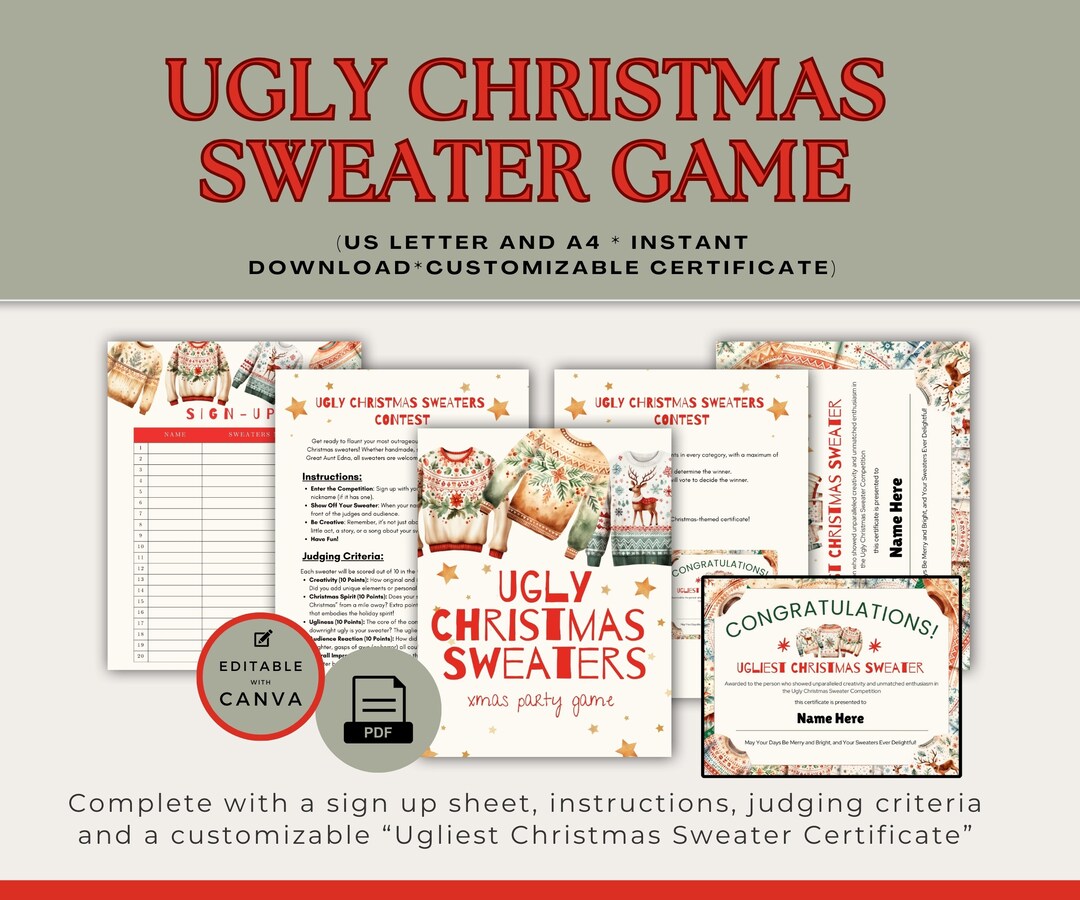 Ugly Christmas Sweater Party Game Holiday Favors Ugly Etsy UK