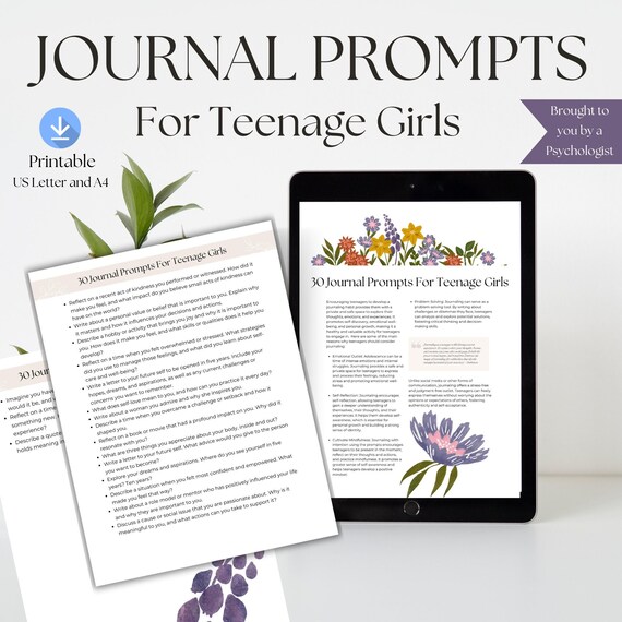 Teenage Girl Journal Prompts, Self-Care, Reflections (PDF)