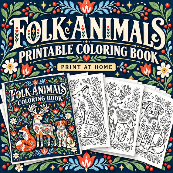 Nordic Folk Animals Coloring Book Pages