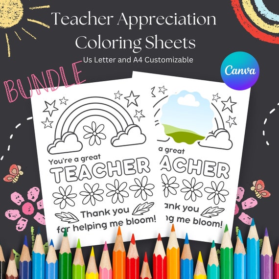 Teacher Appreciation Coloring Pages, Printable Thank You Card (Canva)