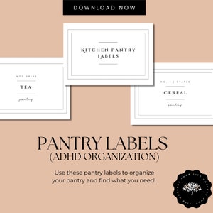 Kitchen Pantry Labels - Kitchen labels - Coaching - Organization - Black White - Minimalist - Modern - Printable - Downloadable - Editable