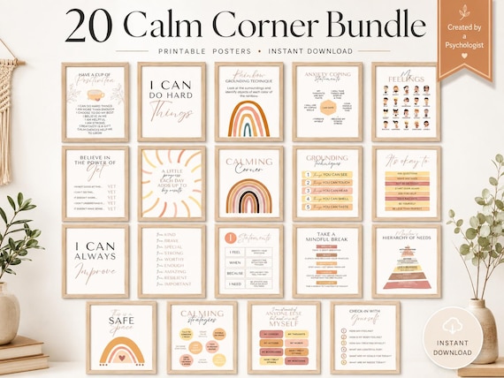 Boho Calming Corner Prints Bundle, Therapy Office Decor (Digital Download)