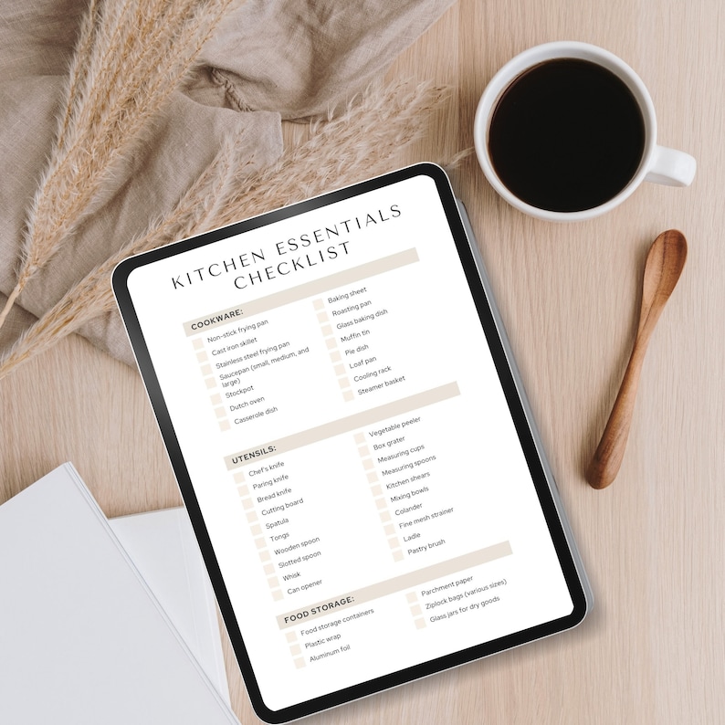 Kitchen Essentials Checklist, Appliance and Utensil Inventory List, New