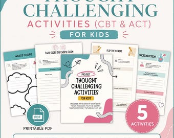 Kids CBT ACT Therapy Worksheets, Coping Skills (Digital Download)