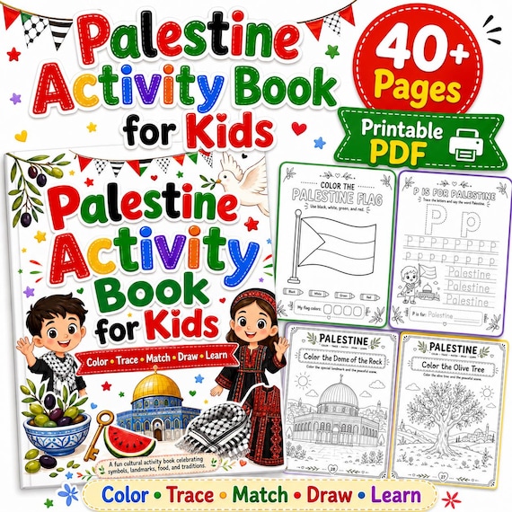 Palestine Kids Coloring Book, Palestinian Culture Activity Workbook(Digital Download)