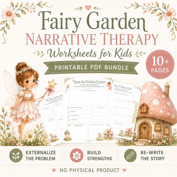 Printable Narrative Therapy Bundle for Kids, Re-Authoring, Externalizing, Identity, and Trauma, Fairy Garden