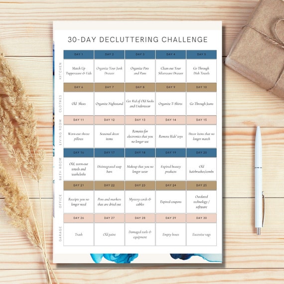 30 Day Declutter Challenge, Home Cleaning Checklist (Printable)