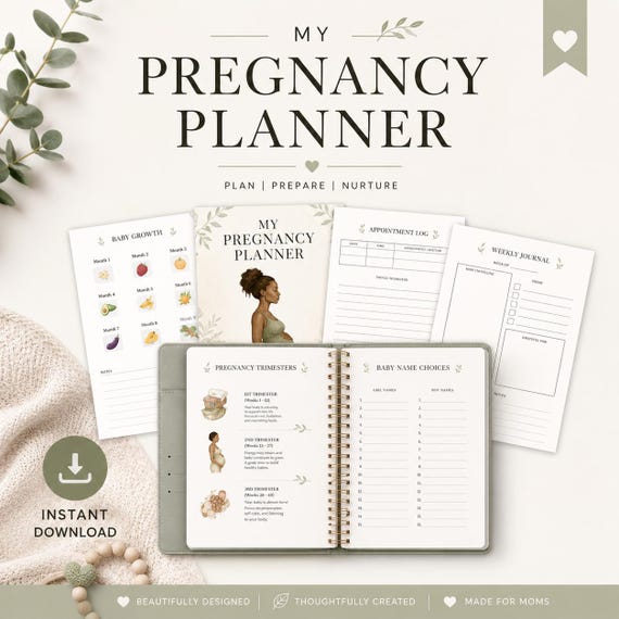 Pregnancy Planner, Mom-To-Be Journal and Diary (PDF & Canva)