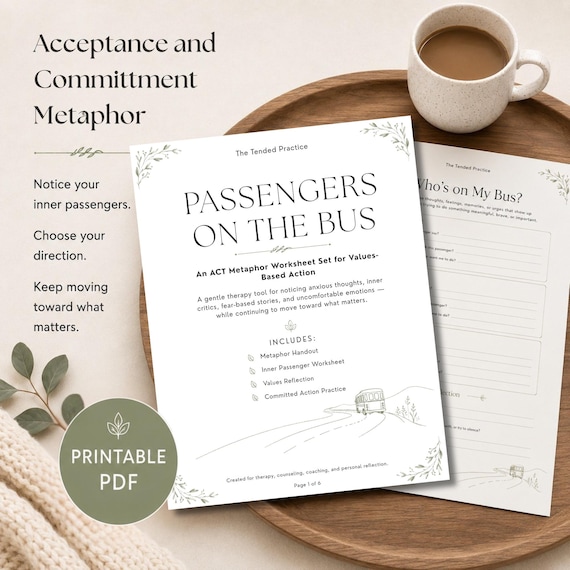 ACT Passengers on the Bus Metaphor Worksheet, Self-Discovery Therapy (PDF & Canva)