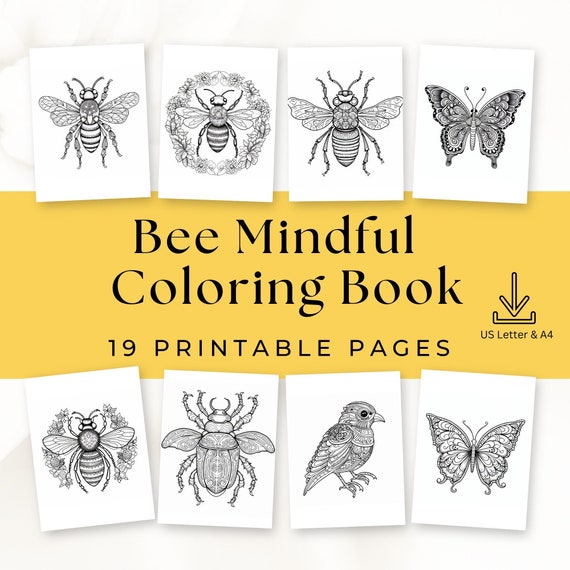 Insect Coloring Pages, Bee, Butterfly, Bird Art, 19 Page Printable (Digital Download)