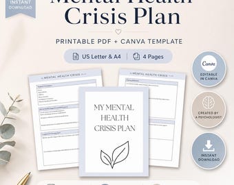 Mental Health Crisis Plan, Therapy Aid, DBT Skill (PDF & Canva)