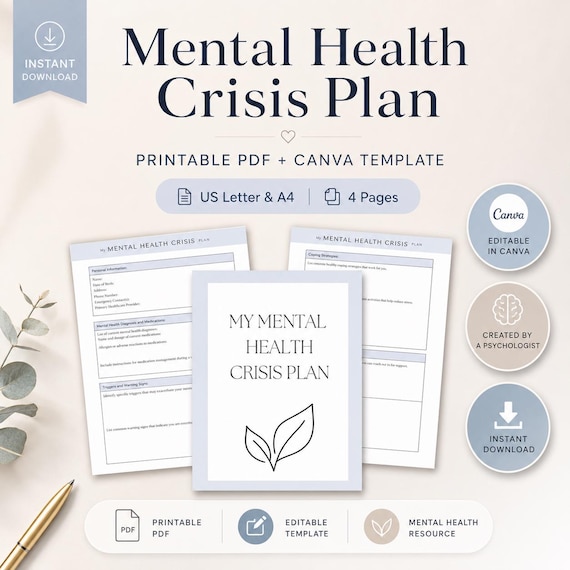 Mental Health Crisis Plan, Therapy Aid, DBT Skill (PDF & Canva)