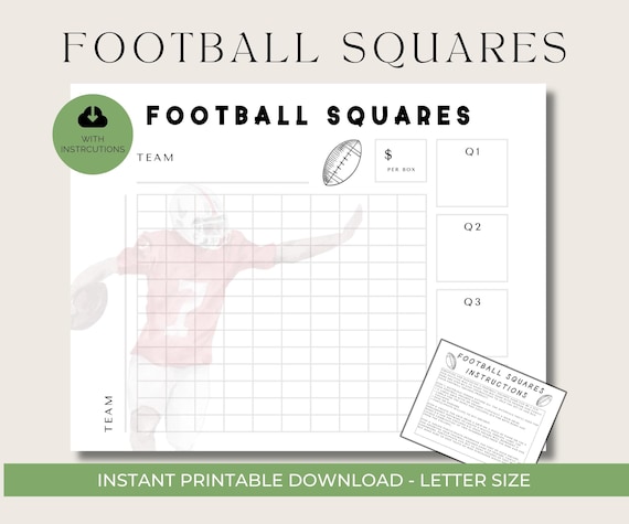 Printable Football Squares Game, Fundraiser Template (Digital Download)
