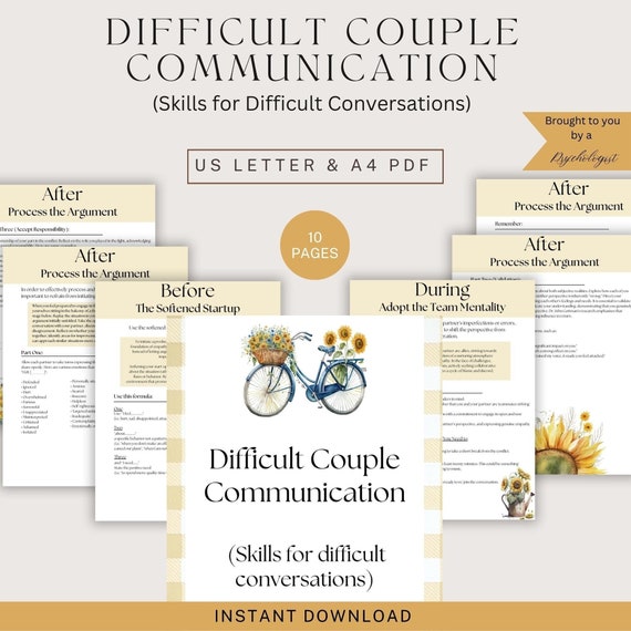 Couples Counseling Worksheets, Difficult Conversations, Therapy Handouts (Instant Download)