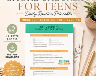 Tabela de Tarefas Diárias para Adolescentes | Lista de Responsabilidades para Imprimir (PDF)