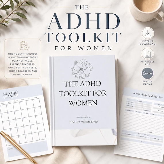 ADHD Planner Toolkit for Women | Daily, Monthly, Yearly (Digital)