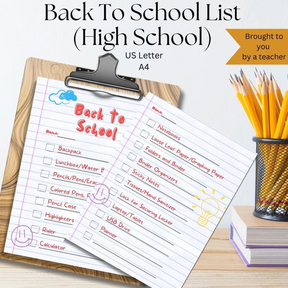 High School Supplies Checklist for Parents (PDF)