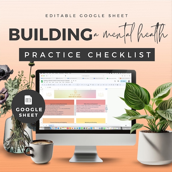 Mental Health Practice Building Checklist, Editable Google Sheet (Instant Download)