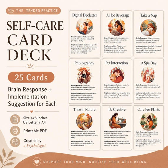 Self-Care Cards, 25 Printable Mindfulness Activities (Digital Download)