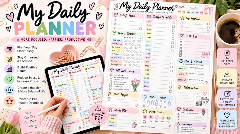 Daily Routine Planner Printable, Productivity Planner, Habit Tracker ...