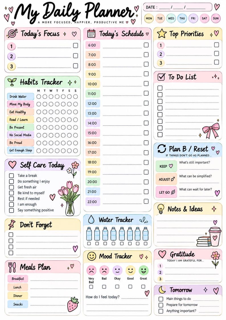 Daily Routine Planner Printable, Productivity Planner, Habit Tracker ...