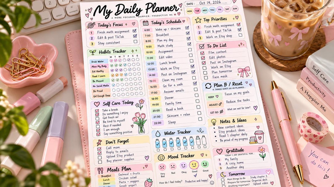 Daily Routine Planner Printable, Productivity Planner, Habit Tracker ...