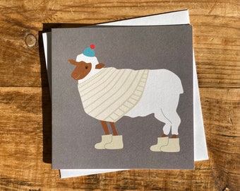 Wellie Boots Sheep greetings card