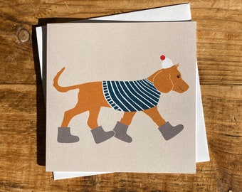 Wellie Boots Dog greetings card