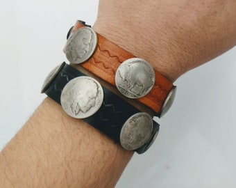 Vintage Buffalo Nickel Leather Bracelet