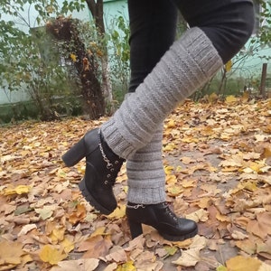 Knitted wool leg warmers, hand knitted grey boot cuffs for women, one size soft and cozy legwarmers
