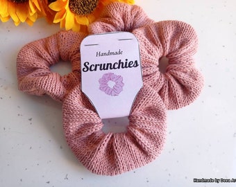 Knitted cotton scrunchie, cute and soft hair tie, handmade dusty pink scrunchie, gift for ladies, gentle cotton hair elastic